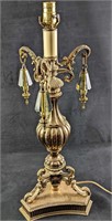 Vintage Brass Table Lamp With Hanging Crystal