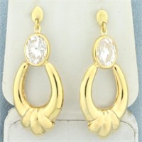 Hoop Dangle Door Knocker CZ Earrings in 18k Yellow