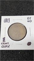 1913 Canada 1 Cent Coin Graded EF-40