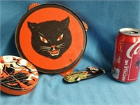 3 Halloween Items - Black Cat TTambourine metal