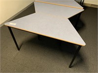 6 Blue Timber Top Trapezoid Students Tables