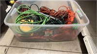 Lg Tote of Extension Cords Various Sizes