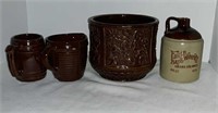 Jug, brown planter, creamer and mug