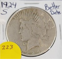 1924-S SILVER PEACE DOLLAR