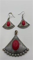 Red Coral Pendant/Earring Set