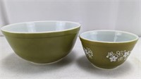 (2) Pyrex Green Bowls