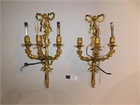 ANTIQUE BRASS CANDLE WALL SCONCE SET
