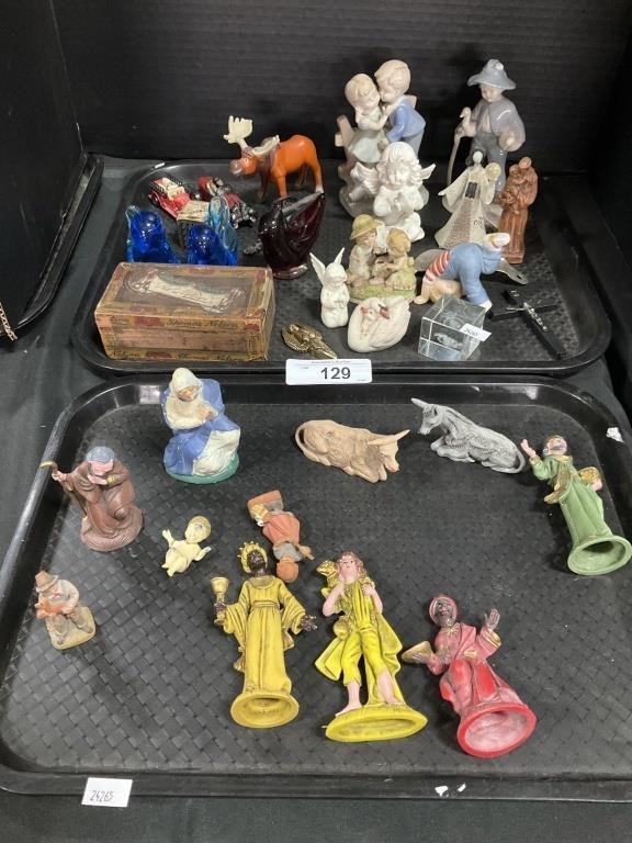 Nativity Figures, Glass Birds, Ceramic Figures.