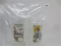 2 glasses Norman Rockwell w/stories