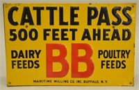 CATTLE PASS 500 Feet Ahead Embossed Tin Sign