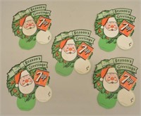 Lot of Five 1959 7-UP Holiday Bottle Topper Signs