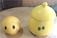 2 Vintage Smiley Face Items Bank and Cookie Jar