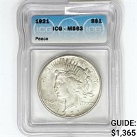 1921 Silver Peace Dollar ICG MS63