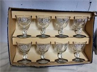 8 Hostess set by Libbey glasses with rose etching