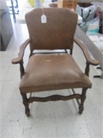 OAK UPHOLSTERED ARM CHAIR