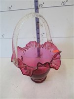 Cranberry glass basket, 7" dia