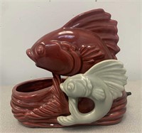 Vintage Mid Century Glazed Ceramic Fish Tv Lamp