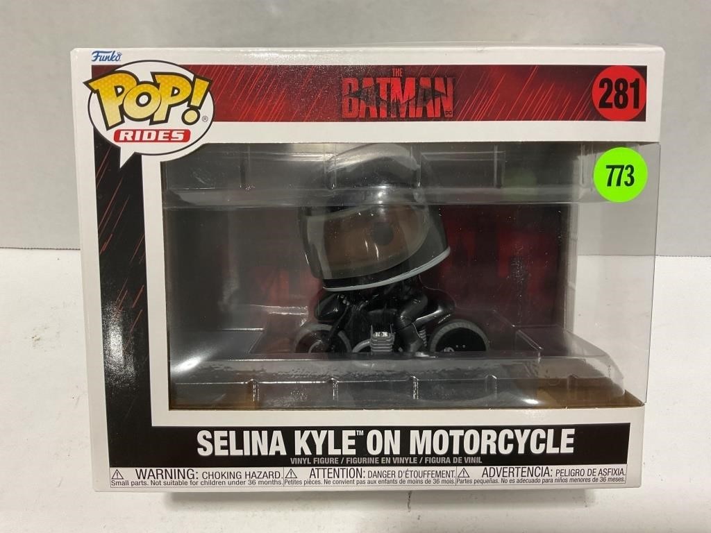 Funko pop rides Selena Kyle on motorcycle