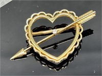 14K Gold & Sapphire Heart Pin Total Wt. 2.7g