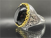 STERLING SILVER RING BLACK STONE SIZE 9