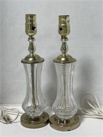 Pair of 13.5 " Lamps with Glass Base - No Shades