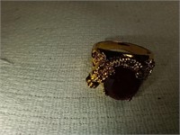 Gold Toned Dragon Ring with Red Center Stone