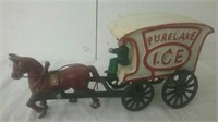Vintage cast iron Pure Lake Ice cart with horse
