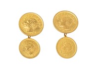 PAIR OF PERSIAN GOLD DOUBLE COIN CUFFLINKS, 13.8g