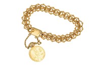 18K GOLD BRACELET WITH 1849 DUTCH GOLD COIN, 32g