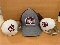 Texas A&M Hat and 2 Mini Helmets