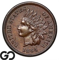 1864 Indian Head Cent, L on Ribbon, Near Gem BU