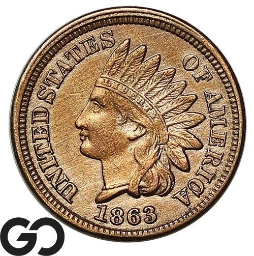 1863 Indian Head Cent, Nice BU+ Copper-Nickel Date