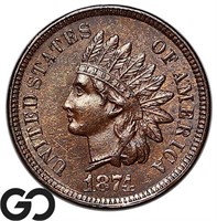 1874 Indian Head Cent, Choice BU++ Better Date