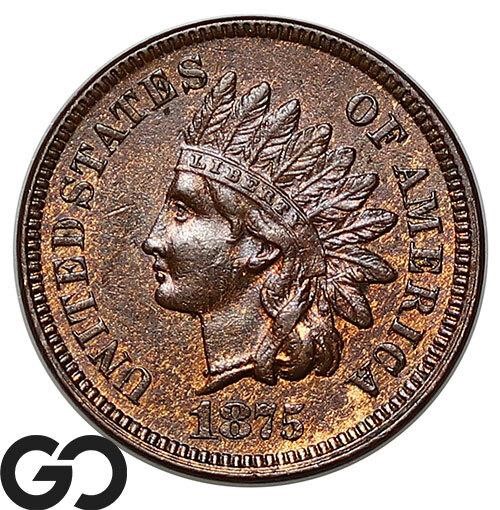 1875 Indian Head Cent, Choice BU++, Some Red