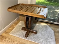 SIDE TABLE WITH OLD WOOD BLOCK PULLEY BASE