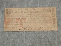 RARE 1862 Mechanics saving 50 cent deposit note