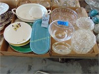 FIESTA RELISH TRAY AND 2 FLATS MISC GLASSWARE