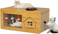 Sturdy Wood Cat House with Scratching Board