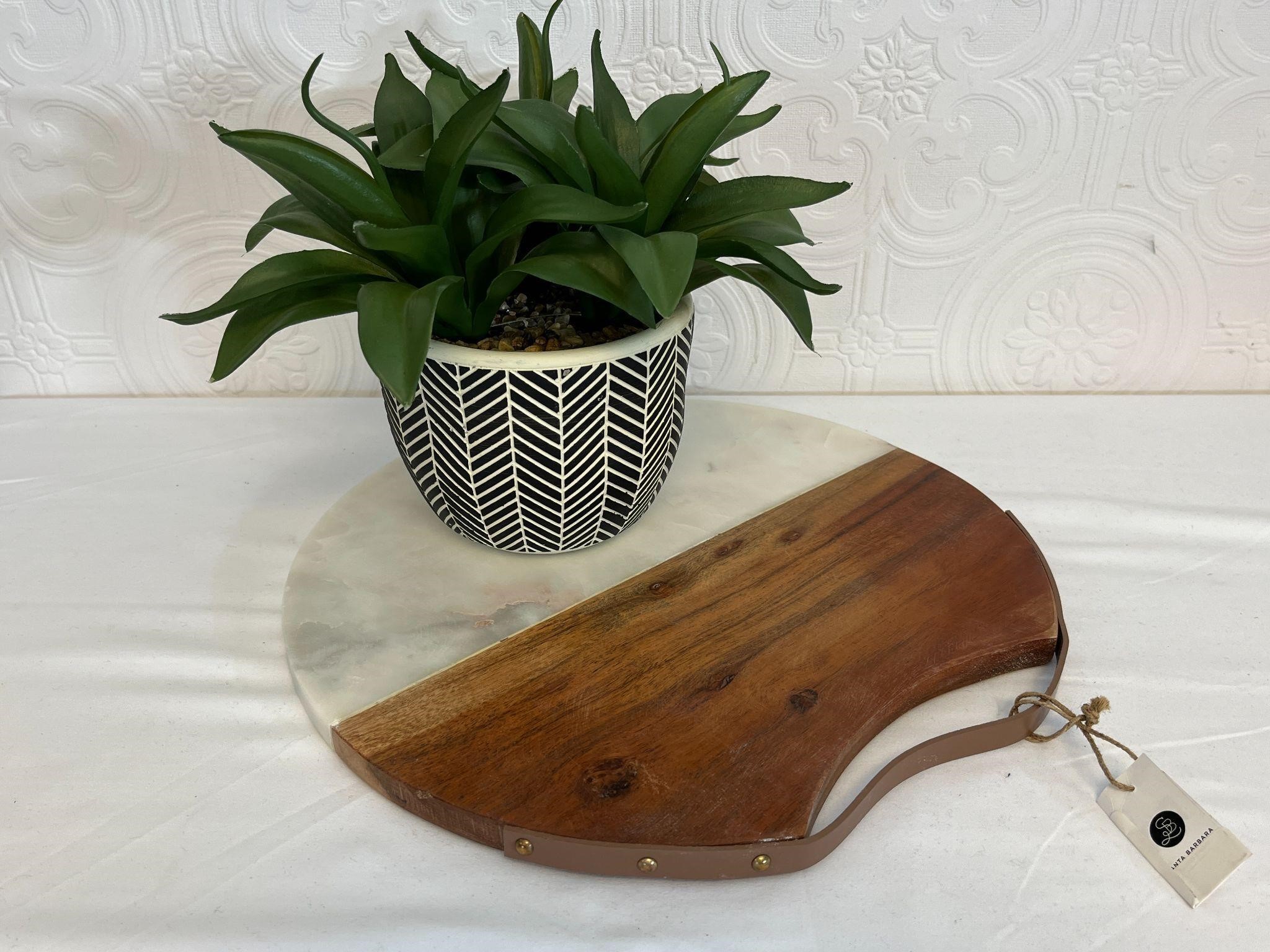 Set with Marble/Wood Charcuterie Board & Plant