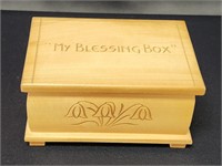 "MY BLESSING BOX" WOOD BOX WITH FEET HINGED LID