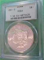 1881 s MS 64 PCGS Morgan Dollar- $116 CPG