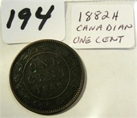1882H Canadian Large One Cent Coin