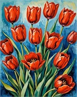 Swirling Red Tulips Limited Edition Van Gogh LTD