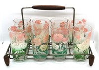Set of 6 Glasses w/ Metal Carrier - 7" x 12 1/2"