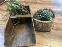 Antique Wooden Scoop (w basket/plants)