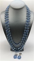 Matching Blue Beaded Necklace Earring Set