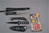 34: (3) knives and sharpener