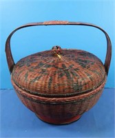 Antique Chinese Sewing Basket, Upright Handle,