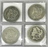 Four 1891-O Morgan Dollars (90% Silver).