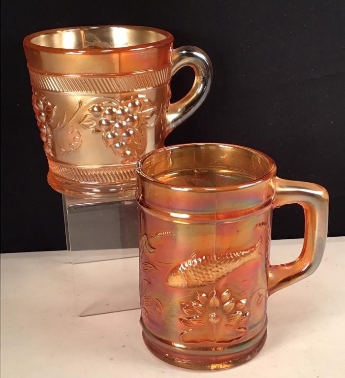 (2) Dugan Carnival Glass Cups / Mugs